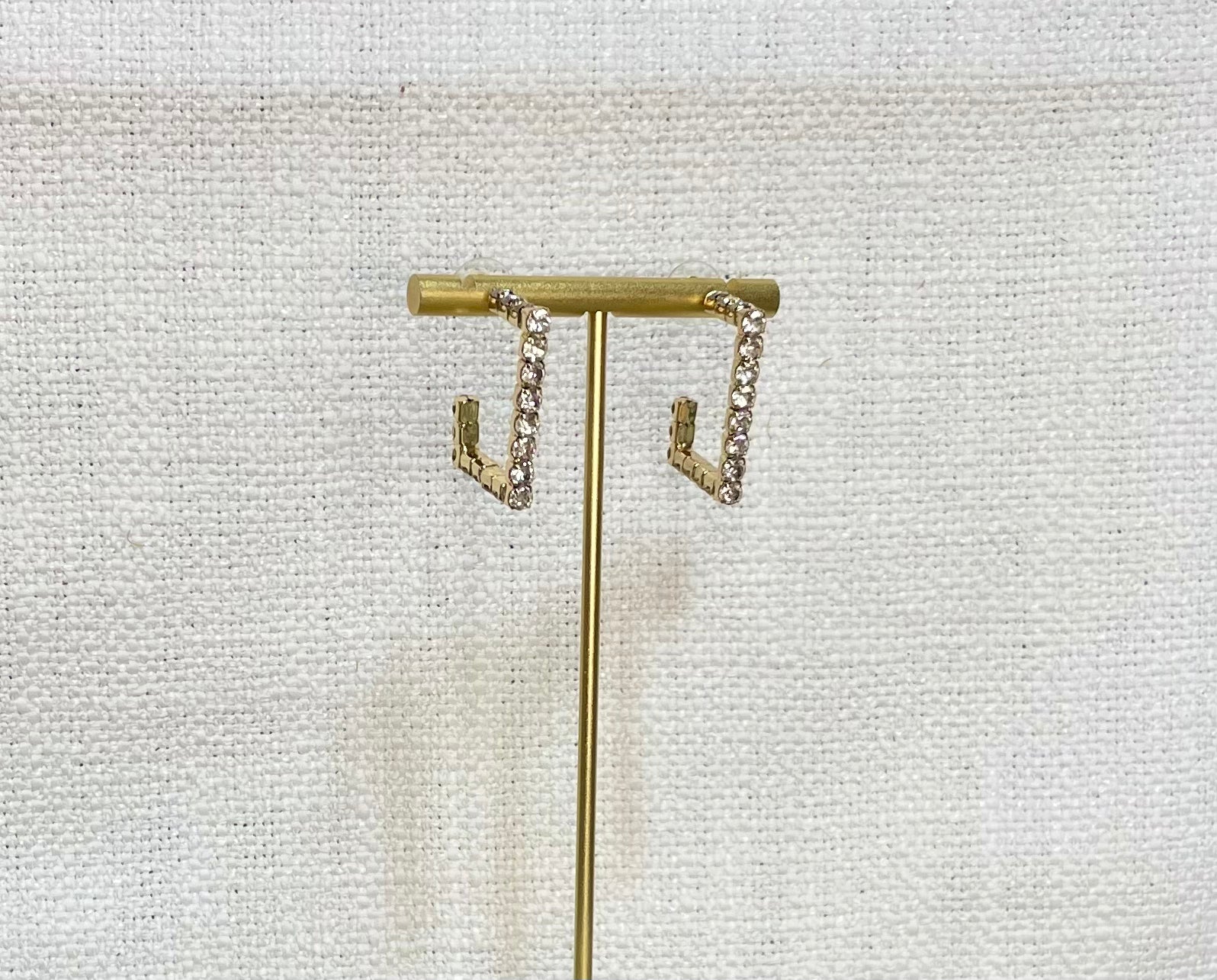 Small Gold Geometric Earrings with Clear Stones