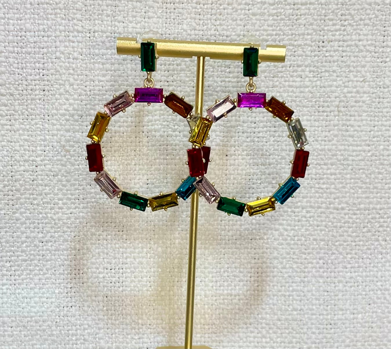 Rainbow Stone Circle Earrings