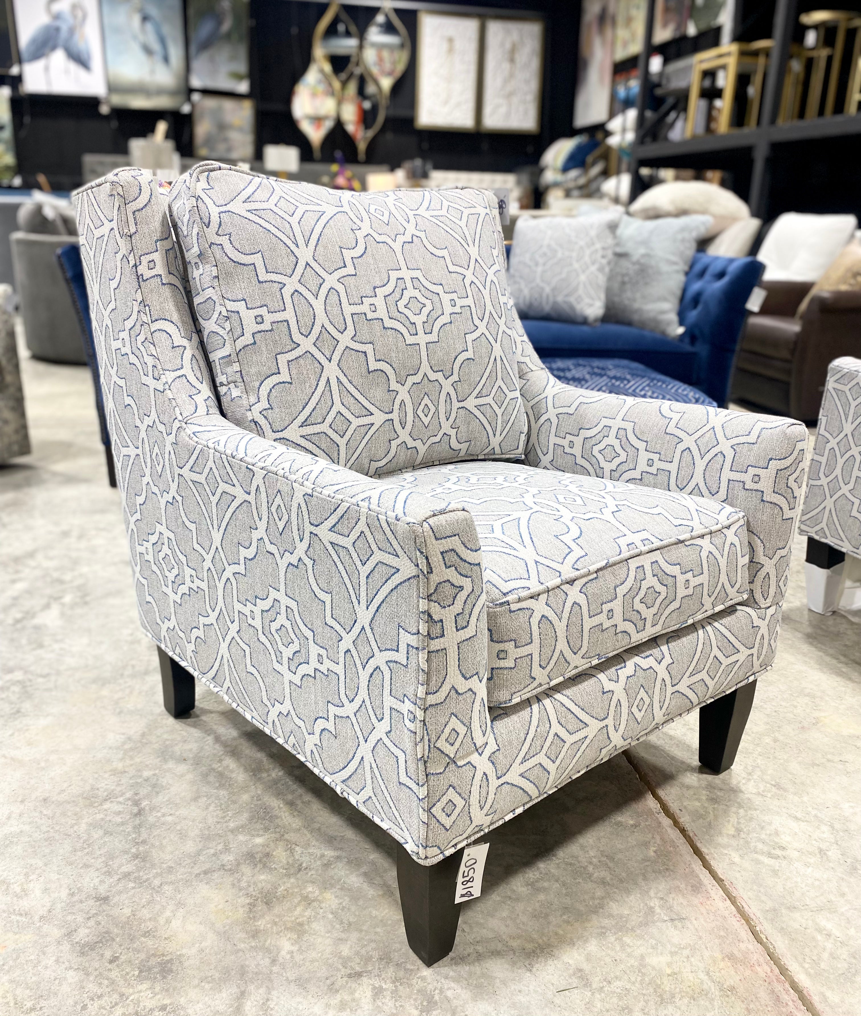 Craftmaster Gray and White Chair with Blue Detail