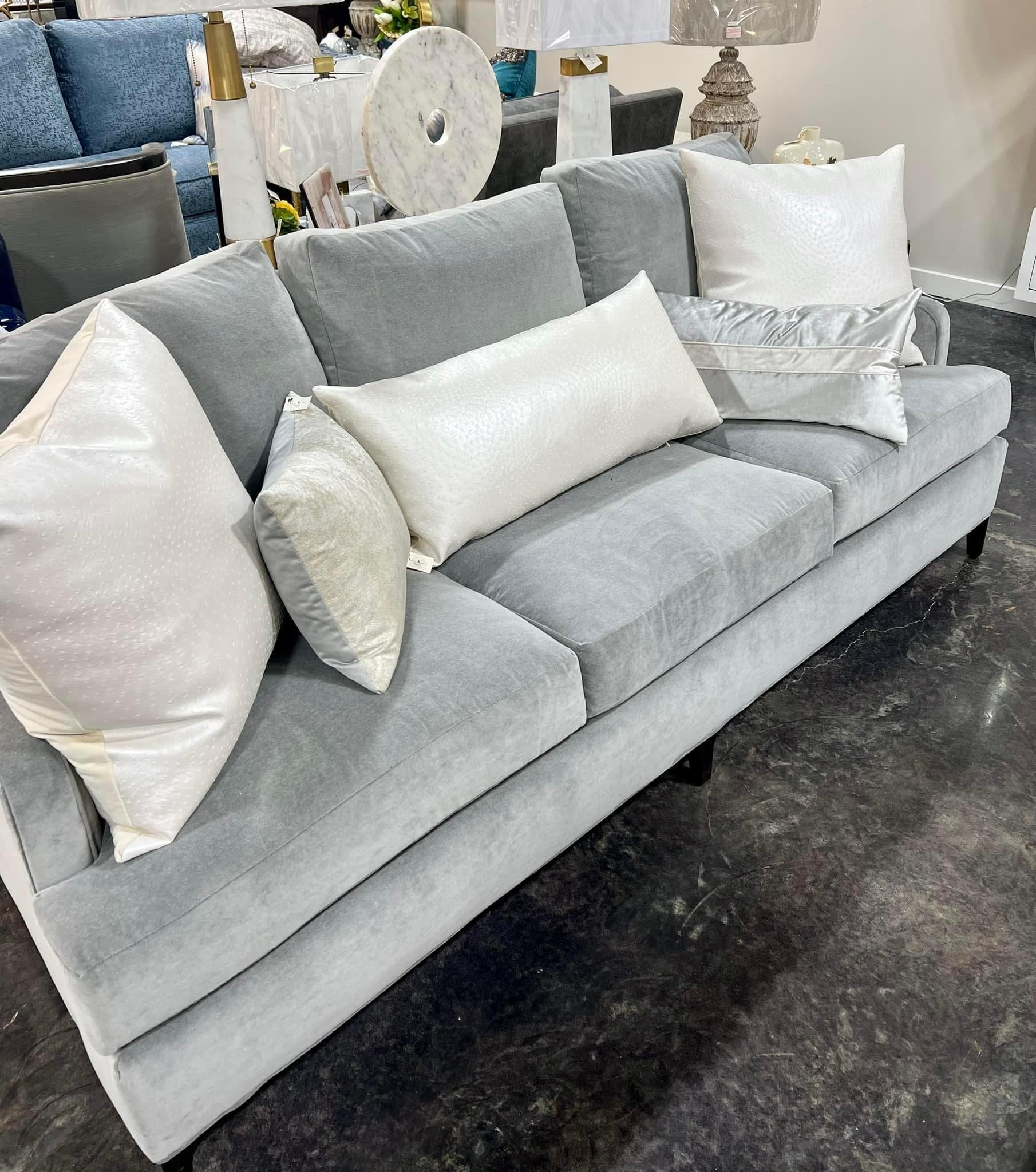 Light Gray Velvet Sofa Custom Lauren Roebuck Designs