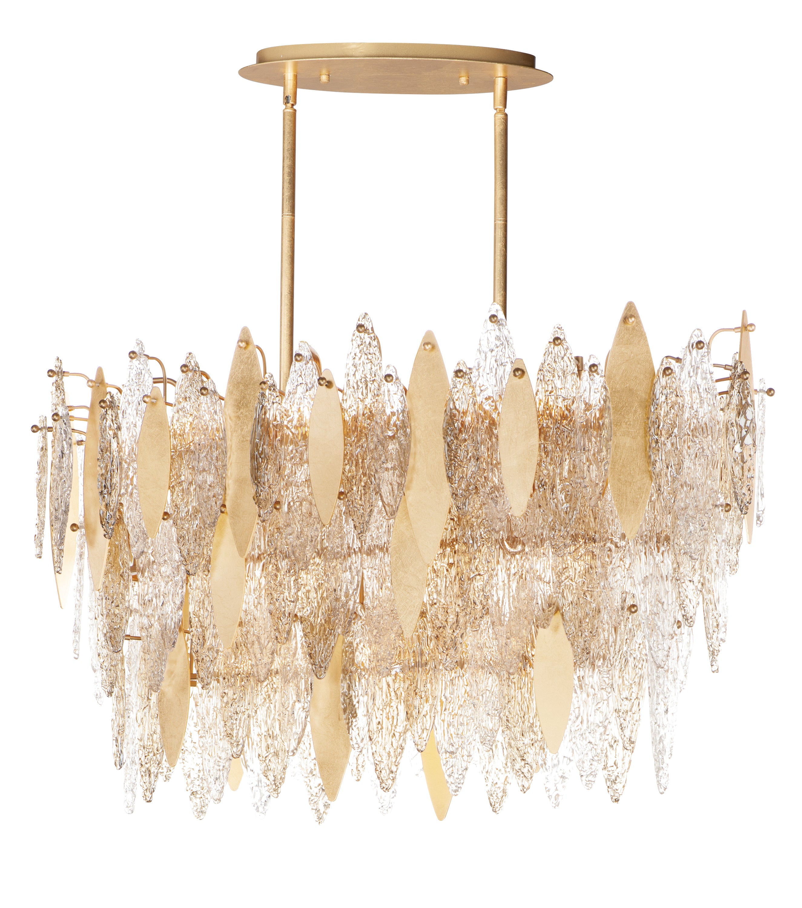 Gold and Glass Linear 18 Light Chandelier