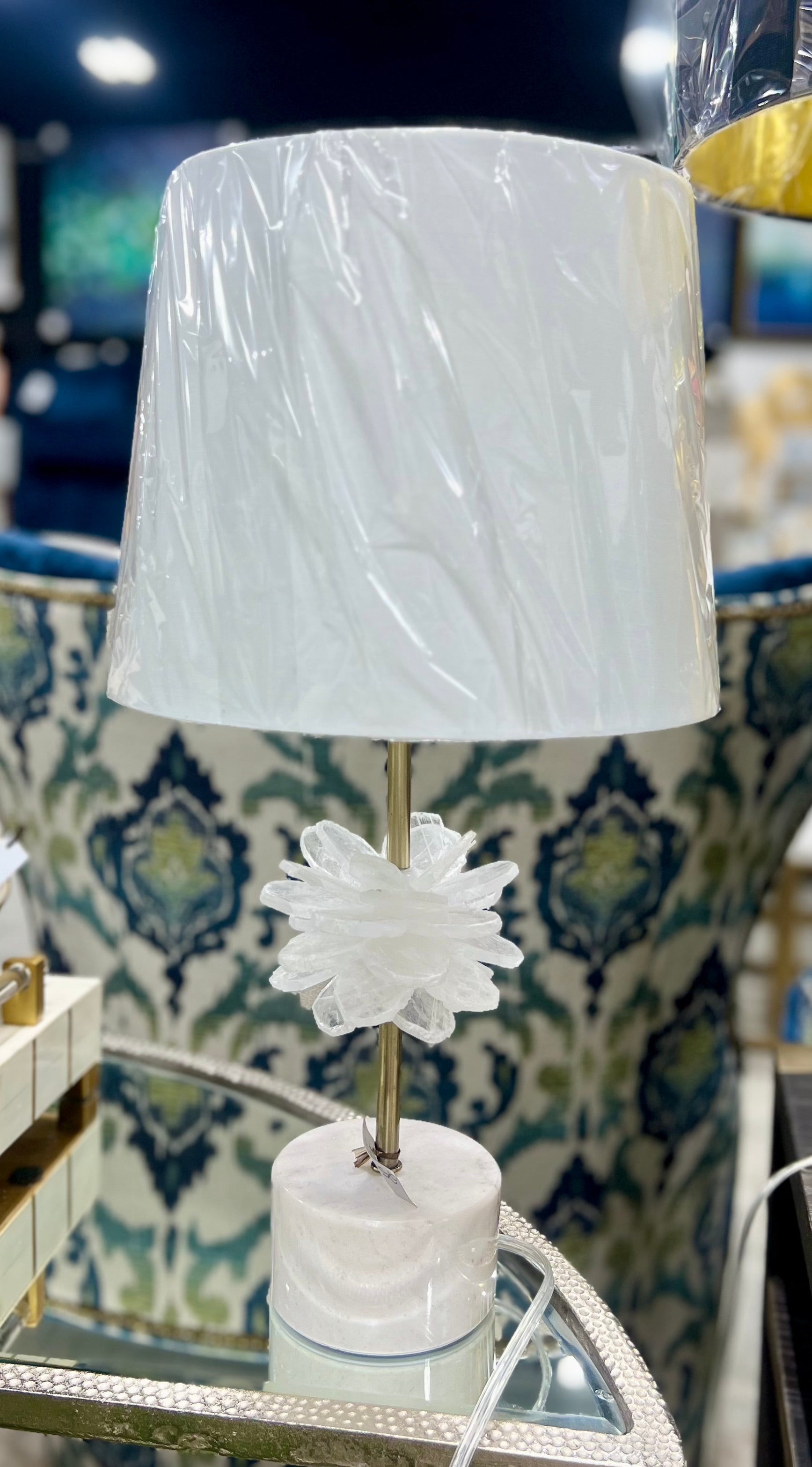 Small White and Gold Table Lamp with Crystal Detail