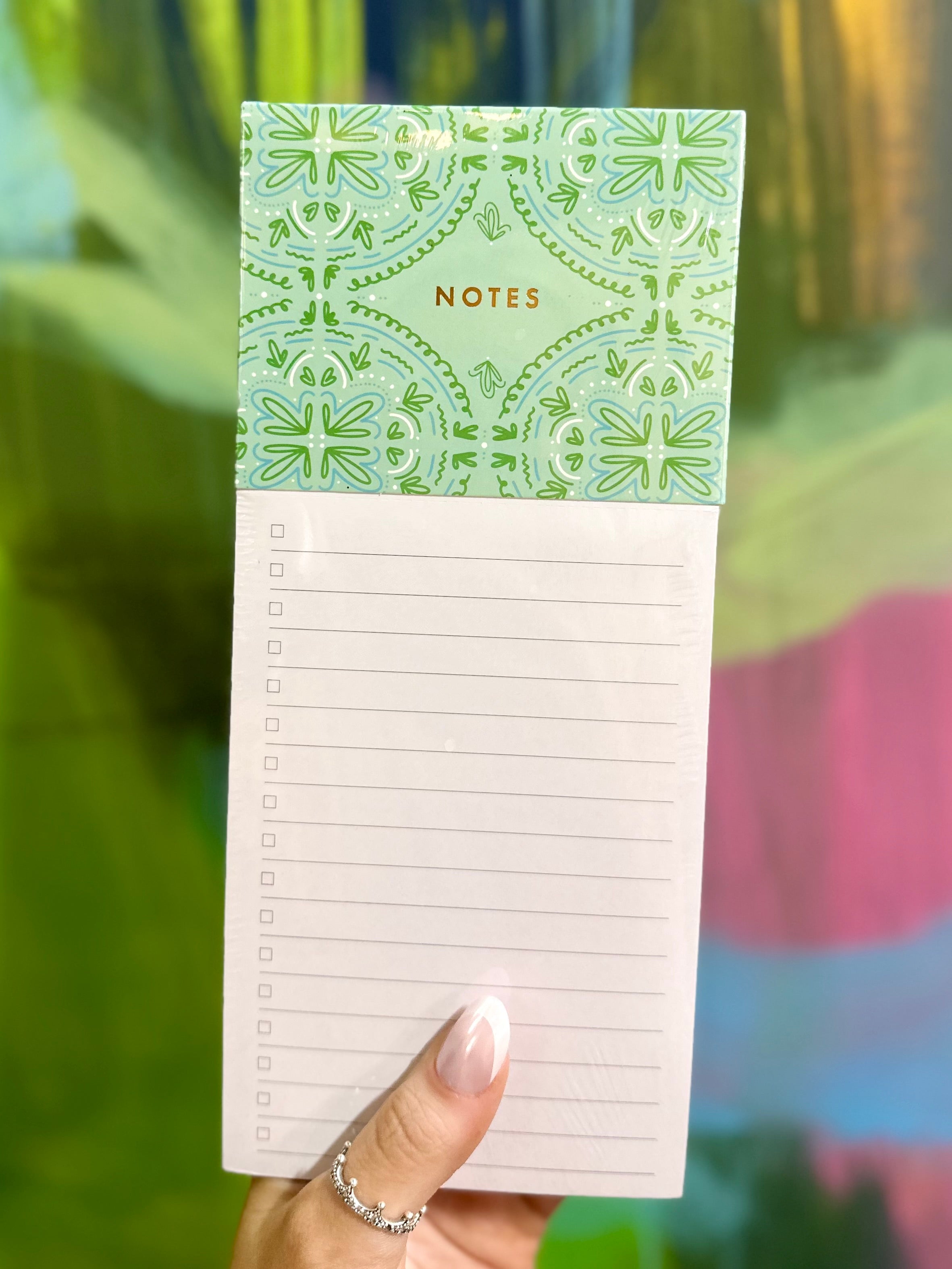 Green “notes” notepad