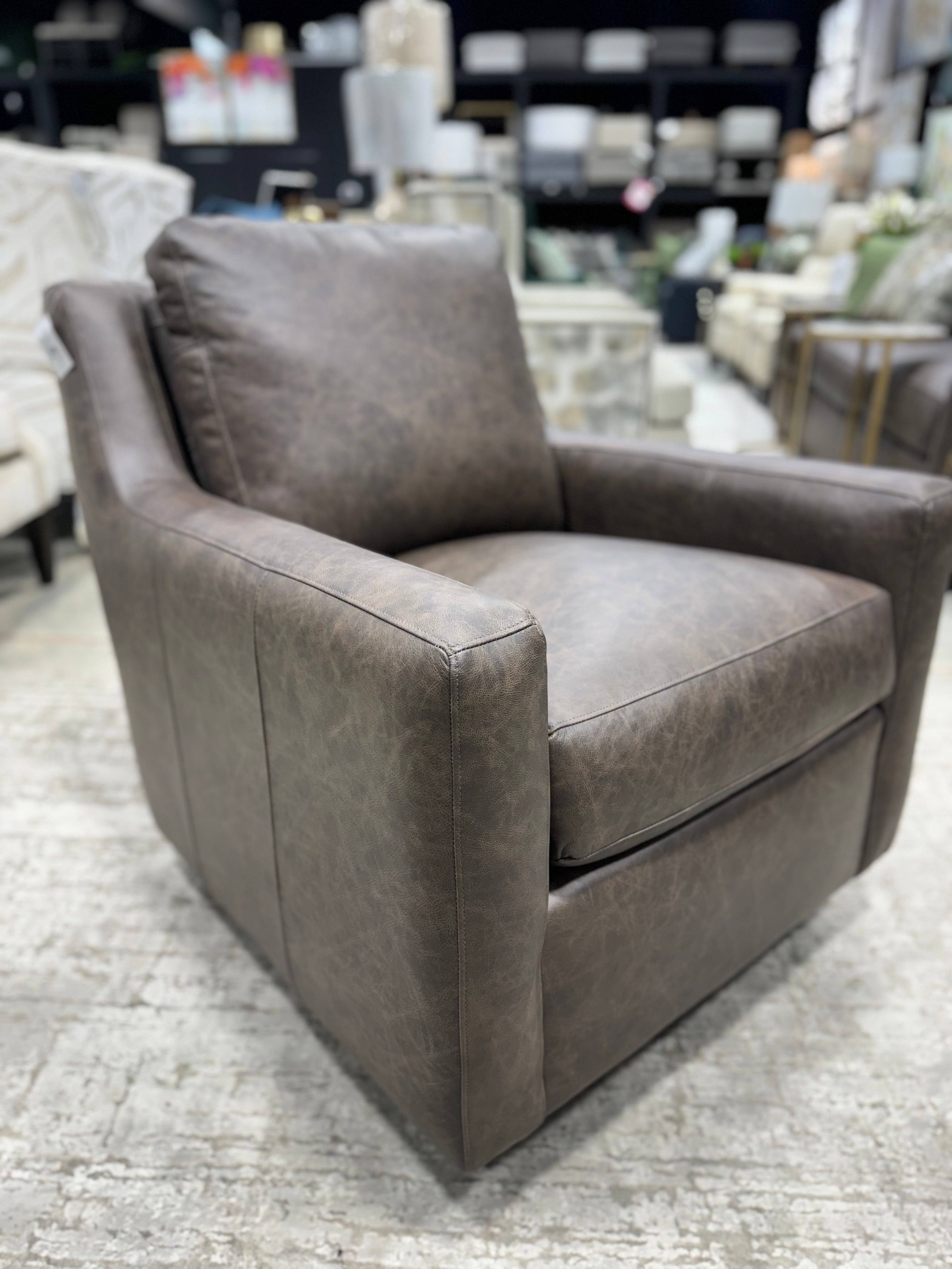 Craftmaster Brown Leather Swivel Rocker