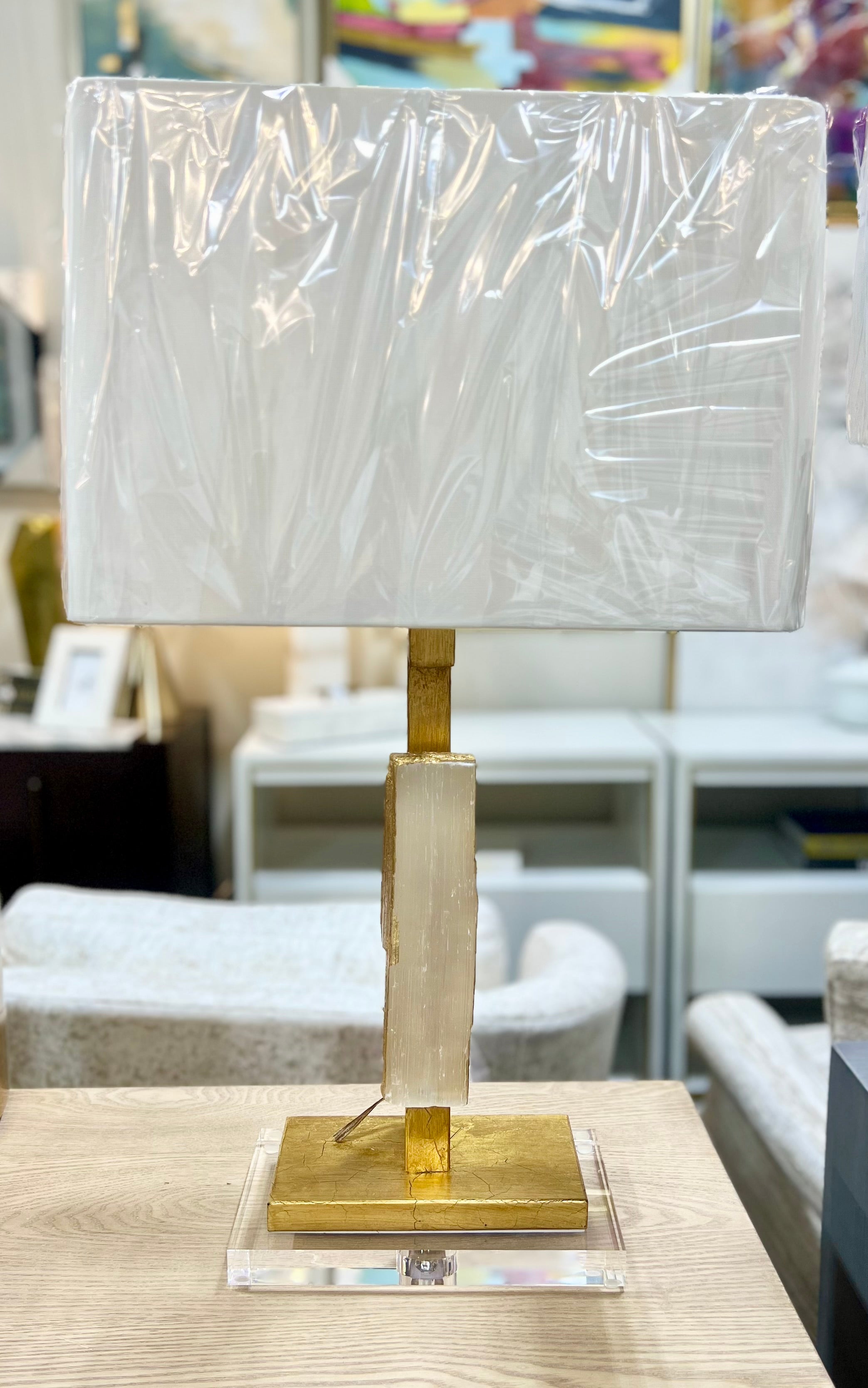 Gold Table Lamp with Agate Detail