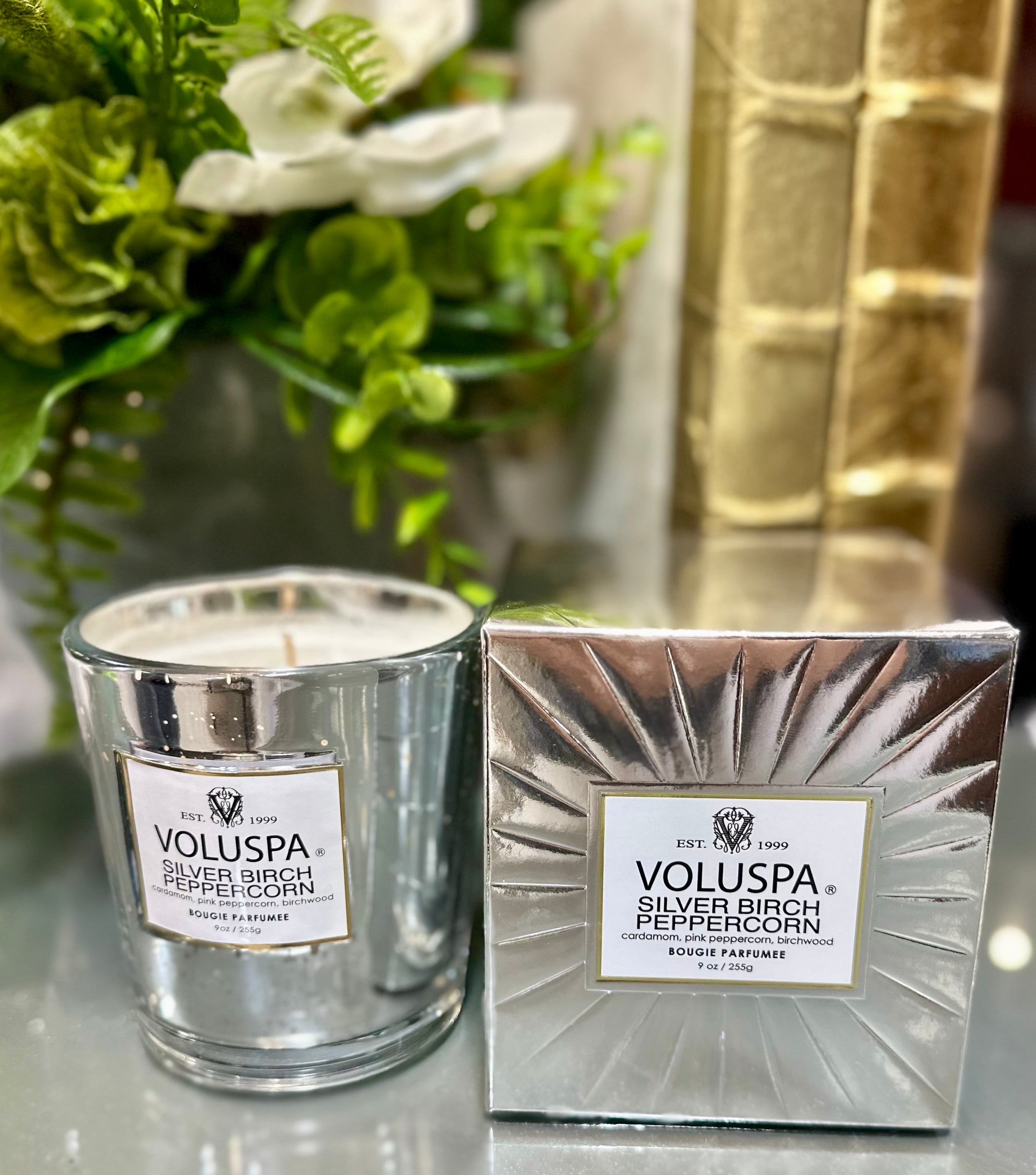 Silver birch peppercorn candle