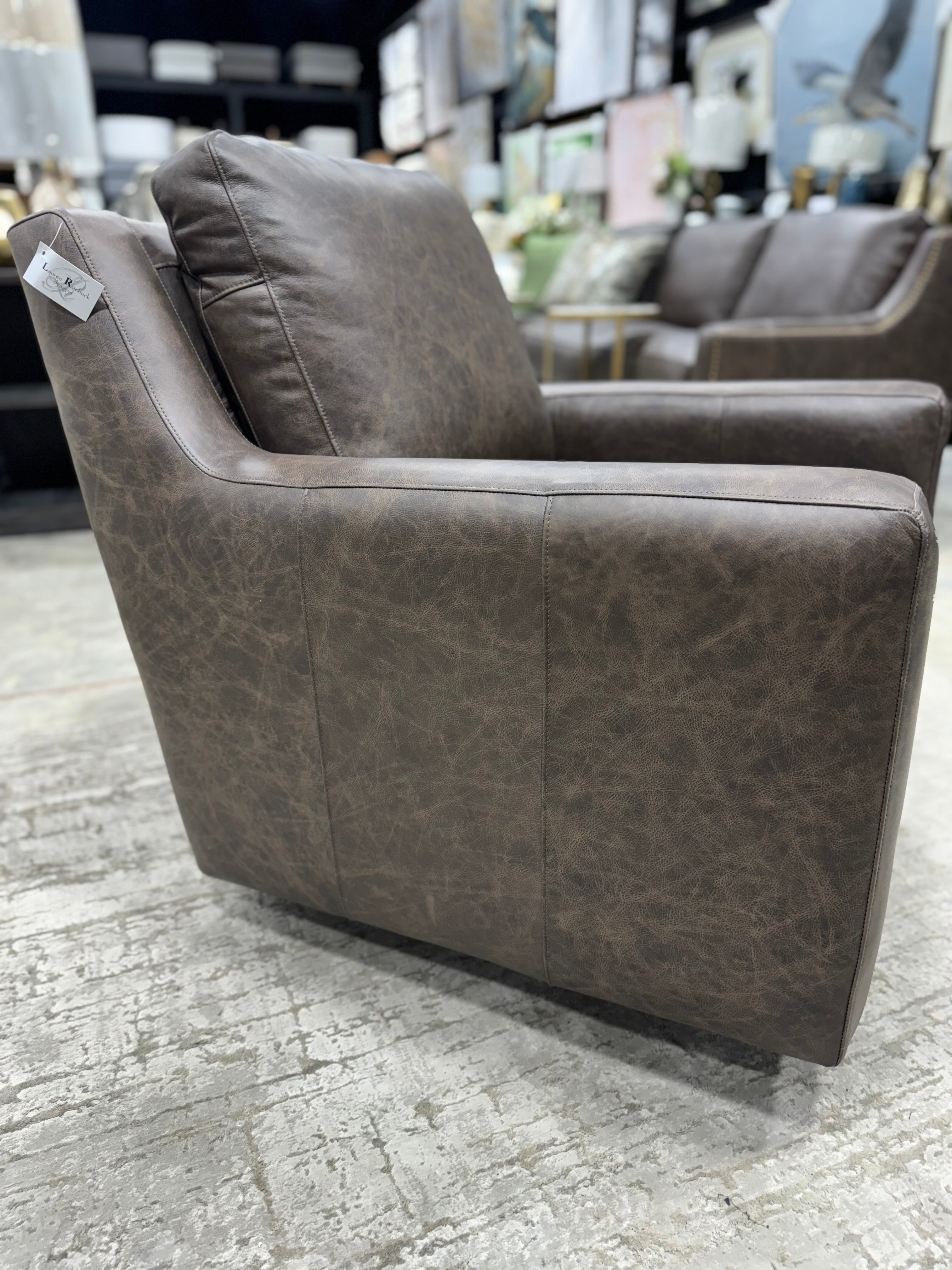 Craftmaster Brown Leather Swivel Rocker