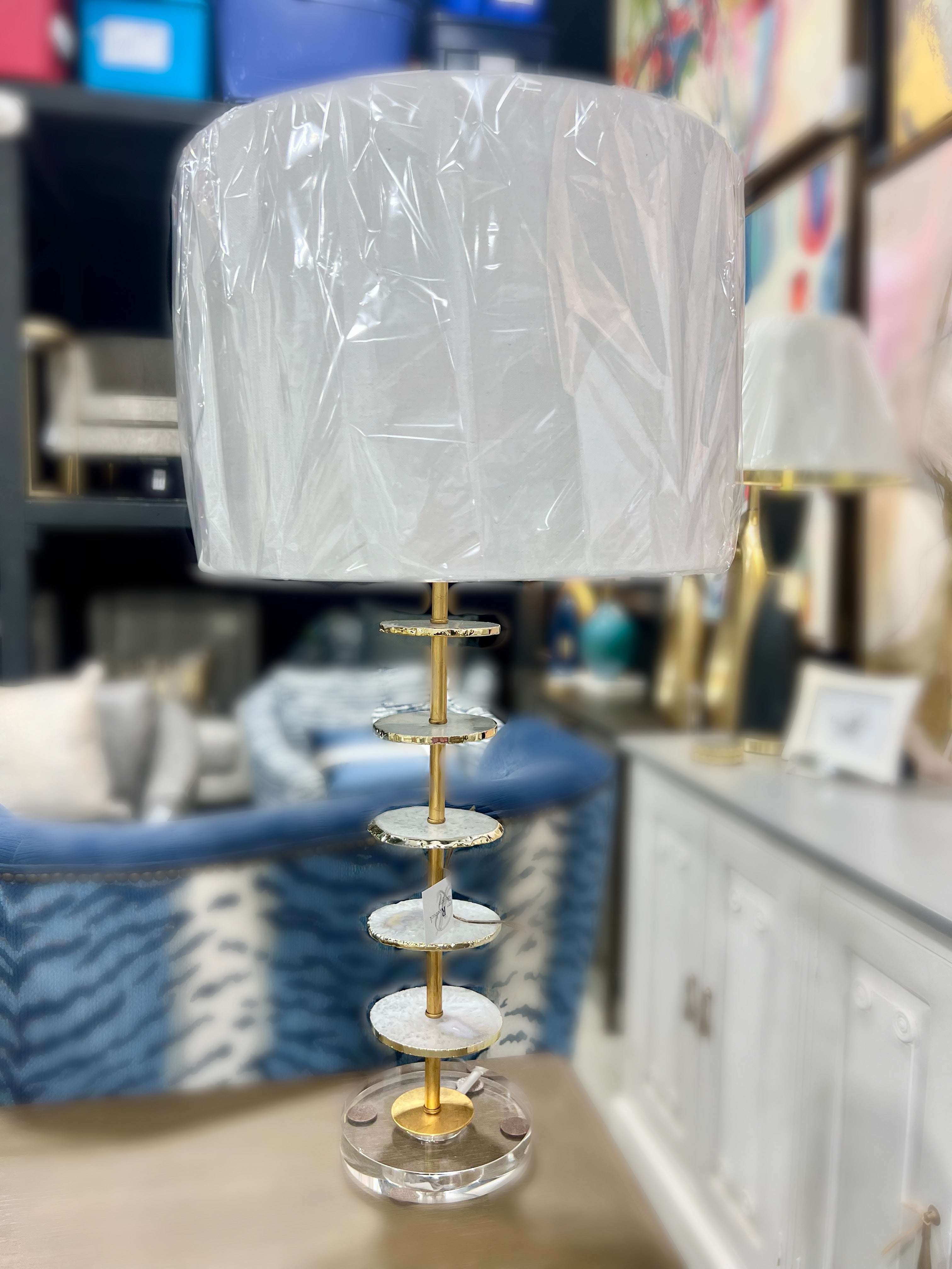 White and Gold Agate Table Lamp