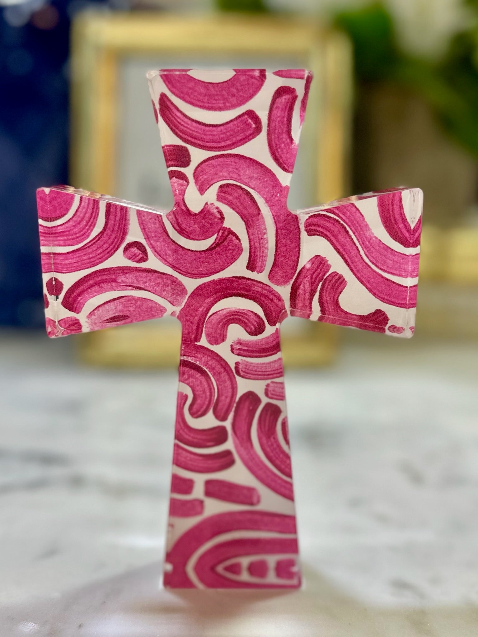 Pink and white acrylic cross