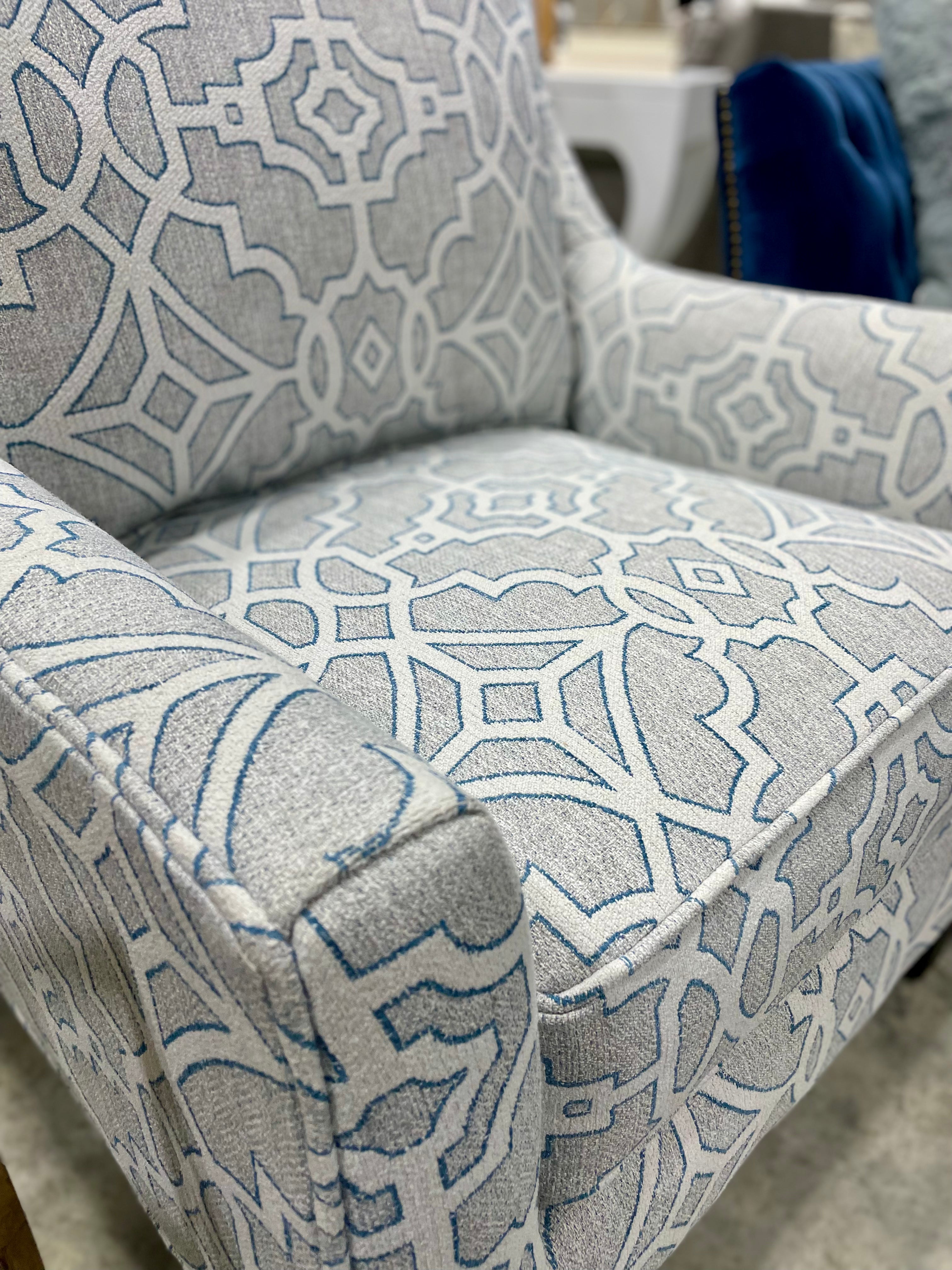 Craftmaster Gray and White Chair with Blue Detail