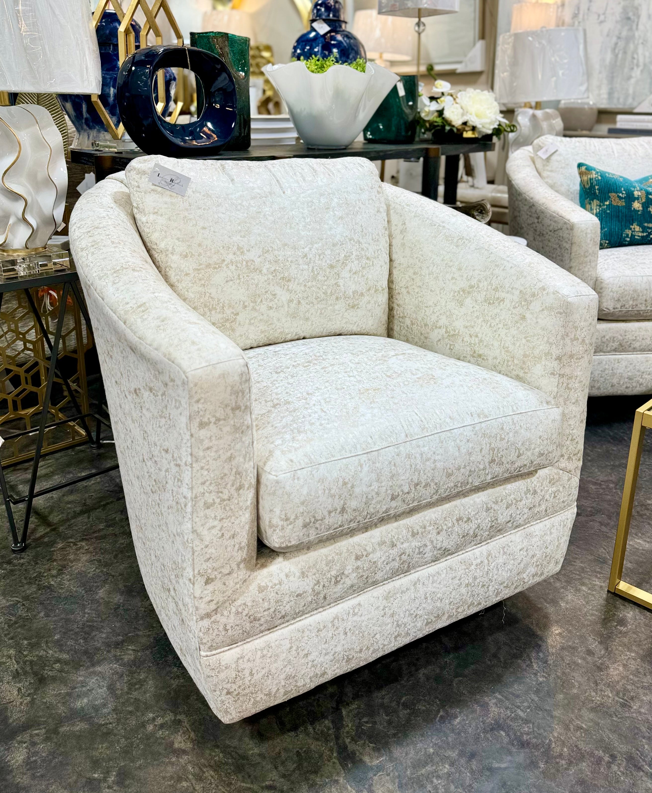 Gold and Cream Swivel Arm Chair