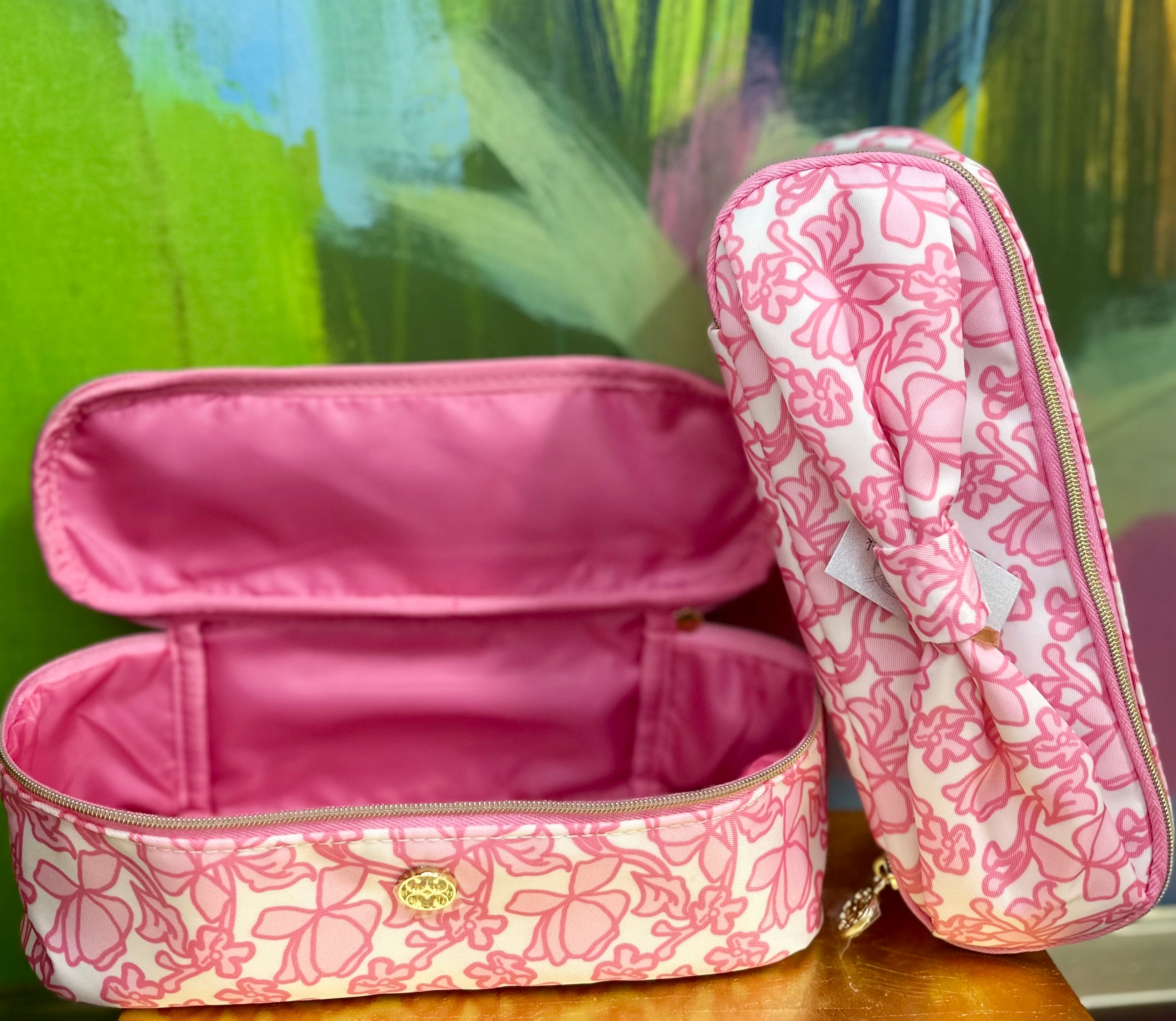 Pink floral bow bag