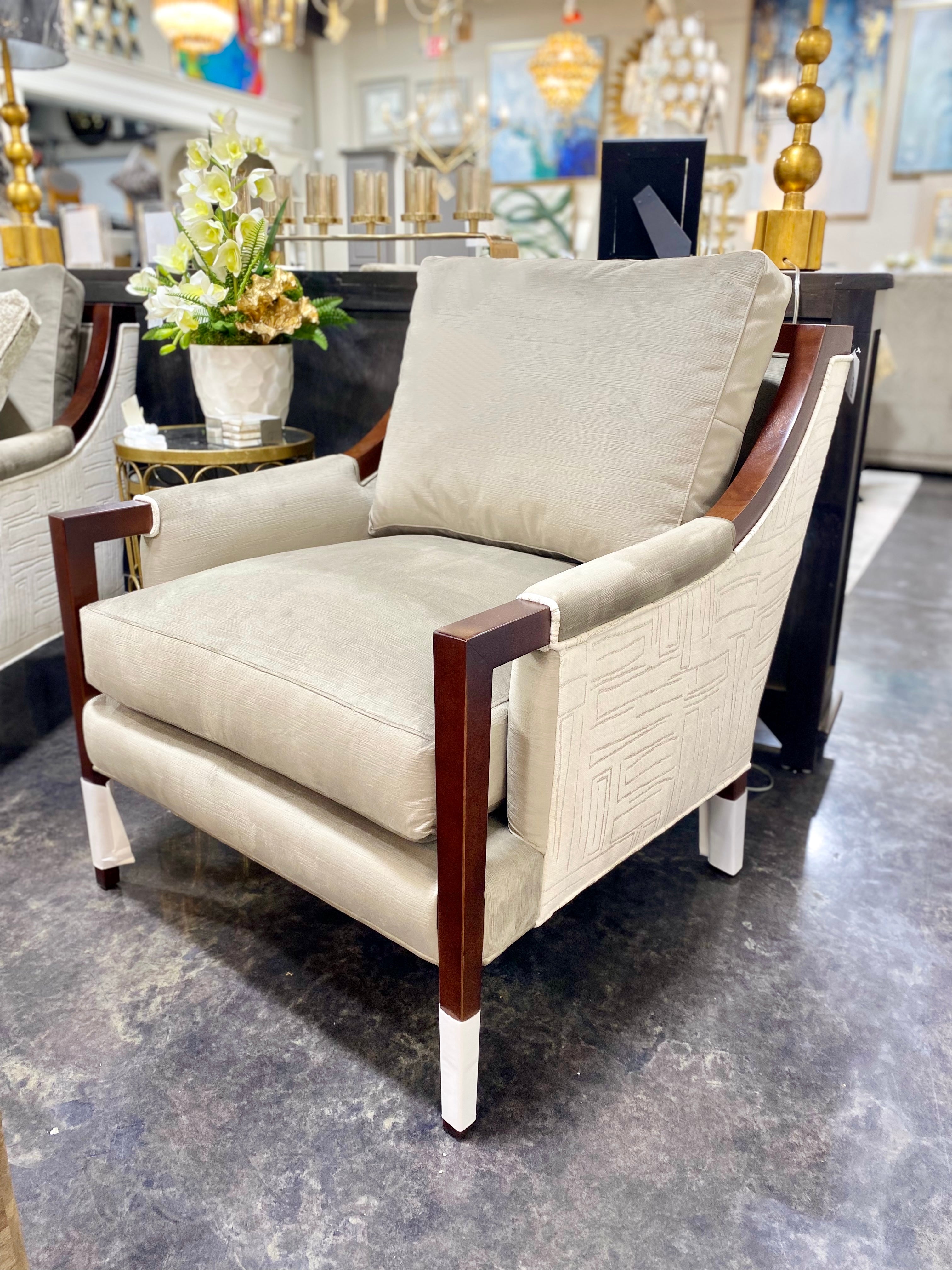 Craftmaster Beige and Cream Chair with Wood Trim