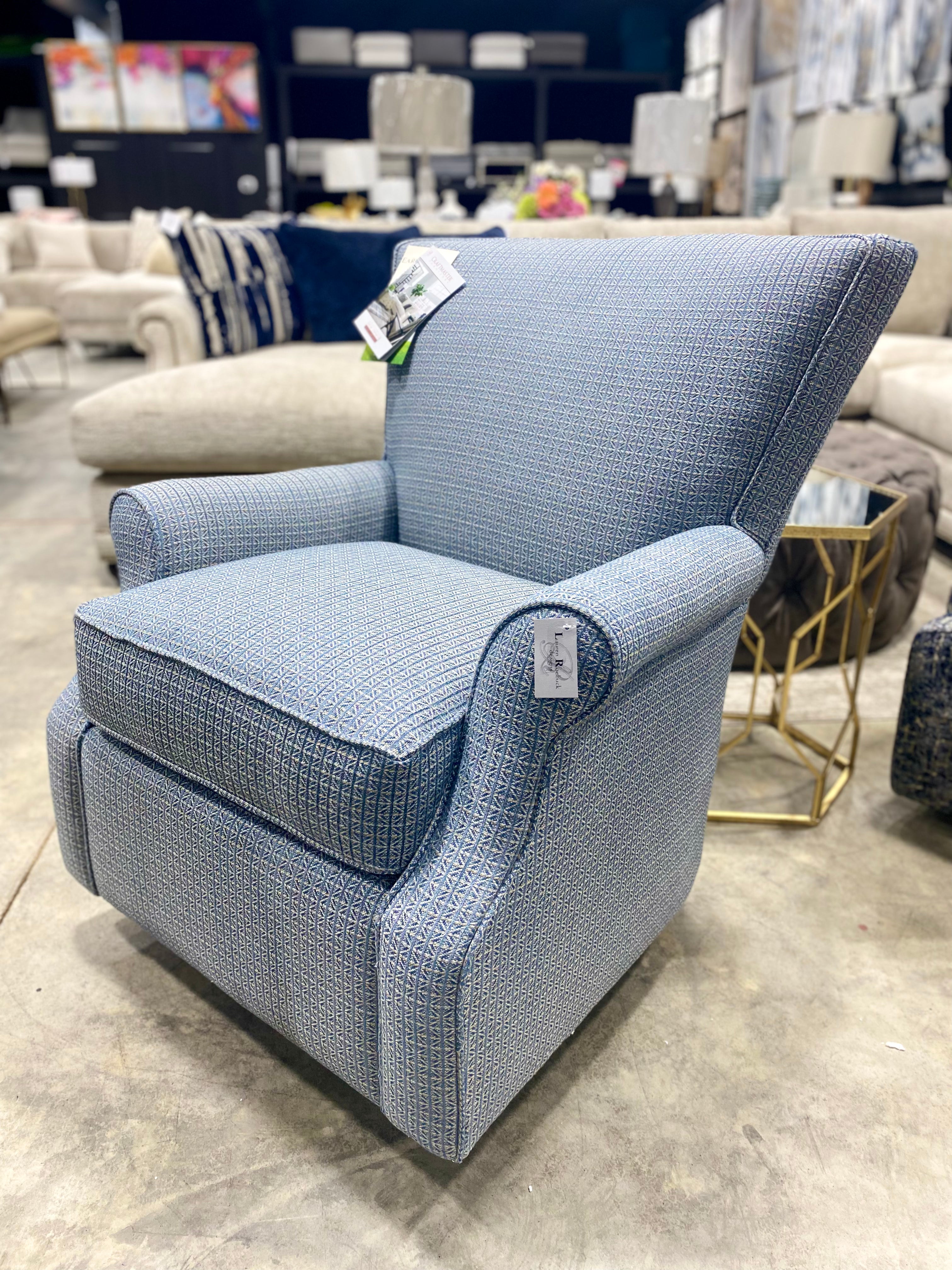Craftmaster Blue Patterned Wide Back Chair