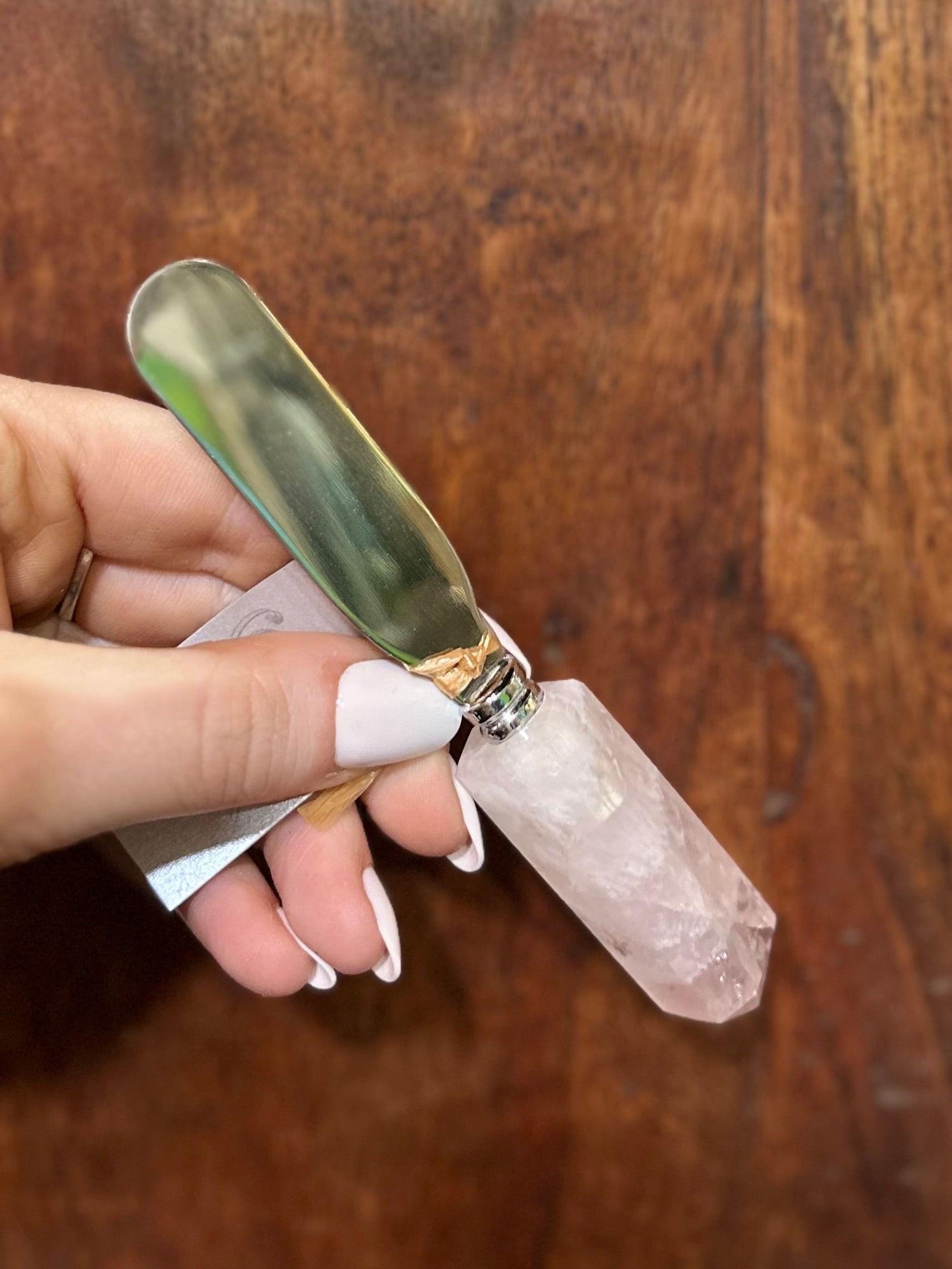 Light pink quartz handle cheese spreader
