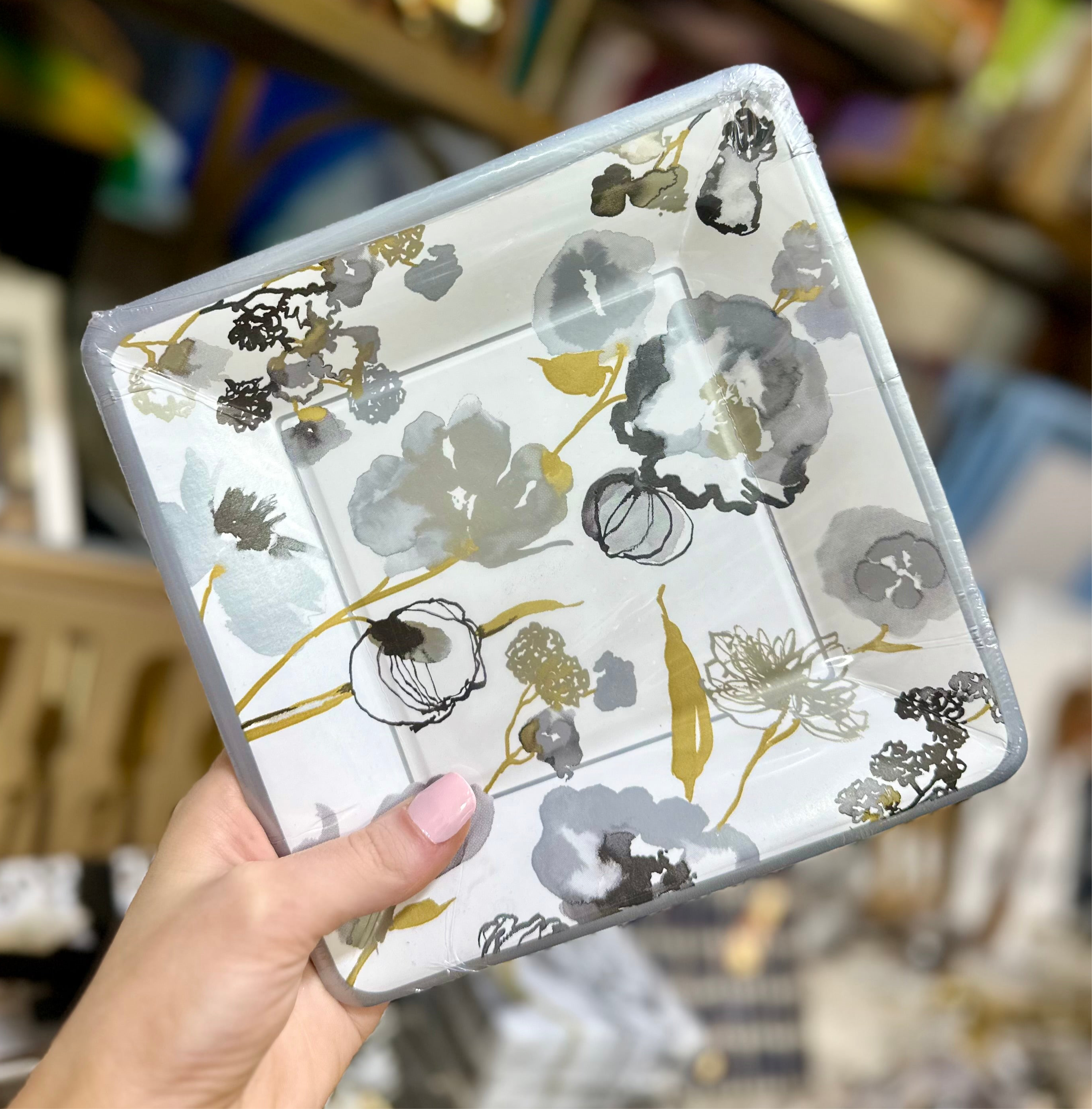Grey and gold floral cake  plates