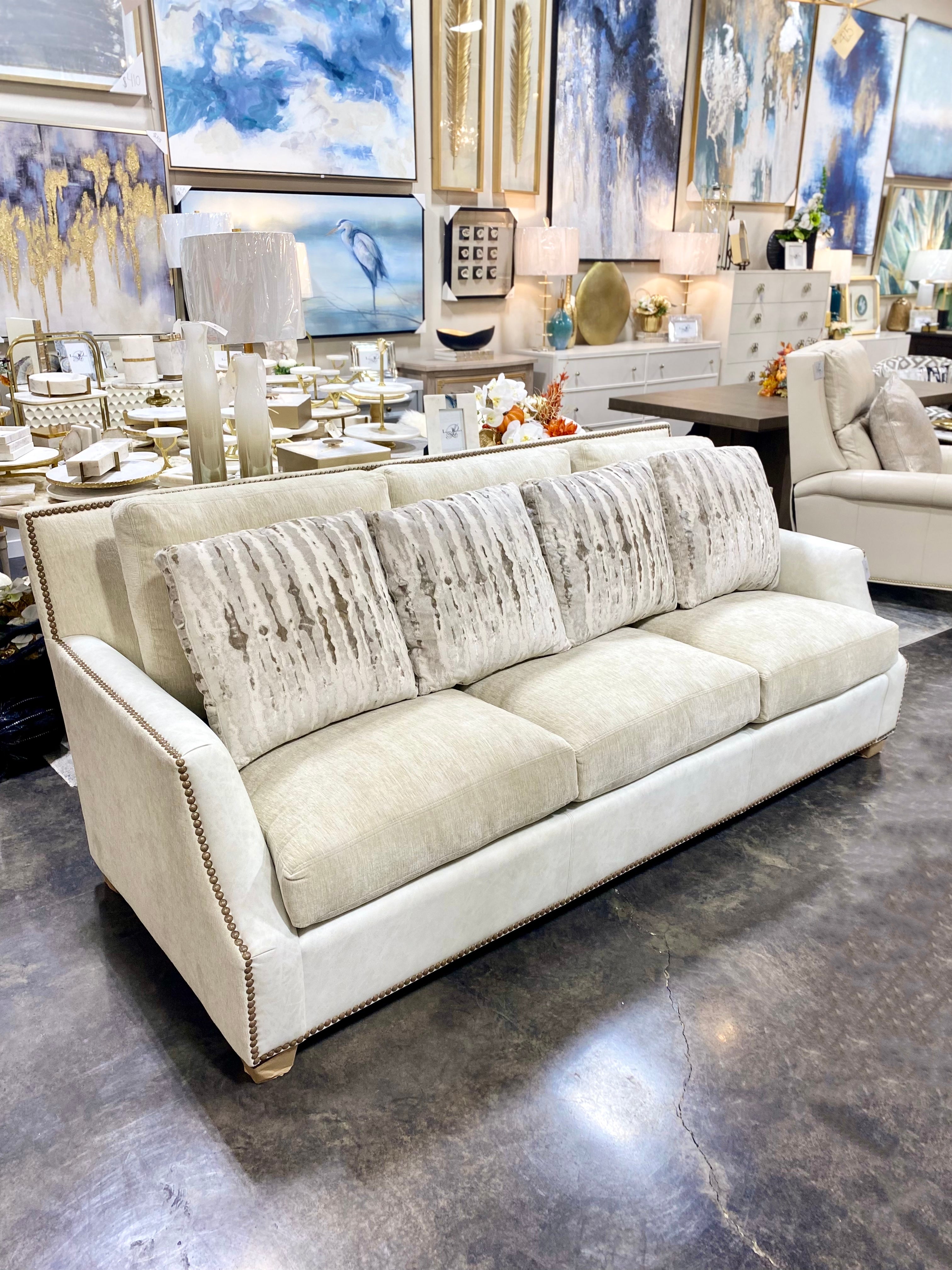 King Hickory Cream Cloth & Leather Couch
