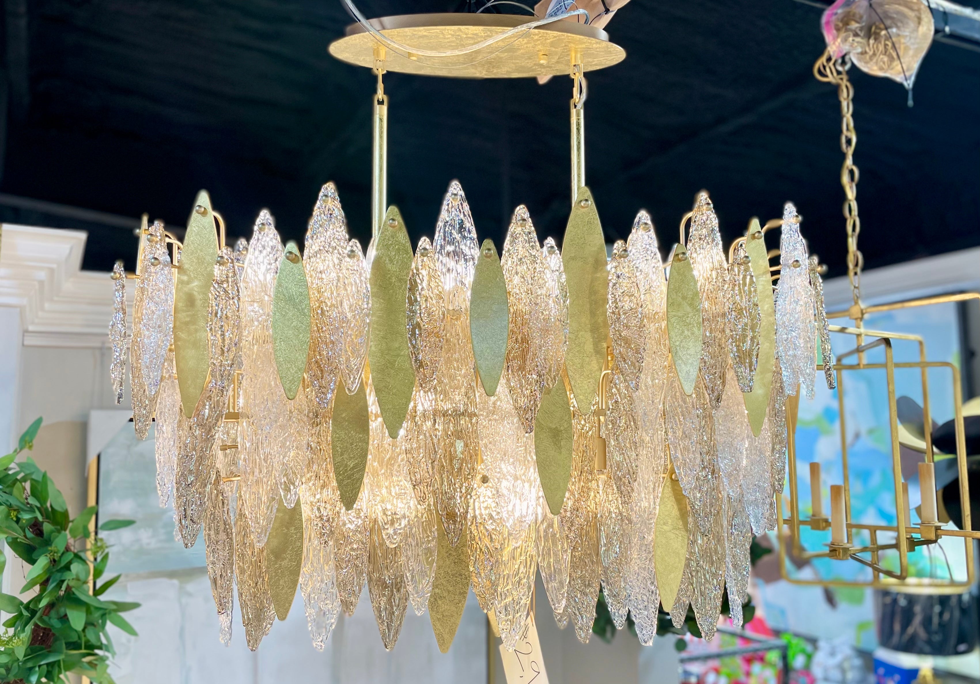 Gold and Glass Linear 18 Light Chandelier