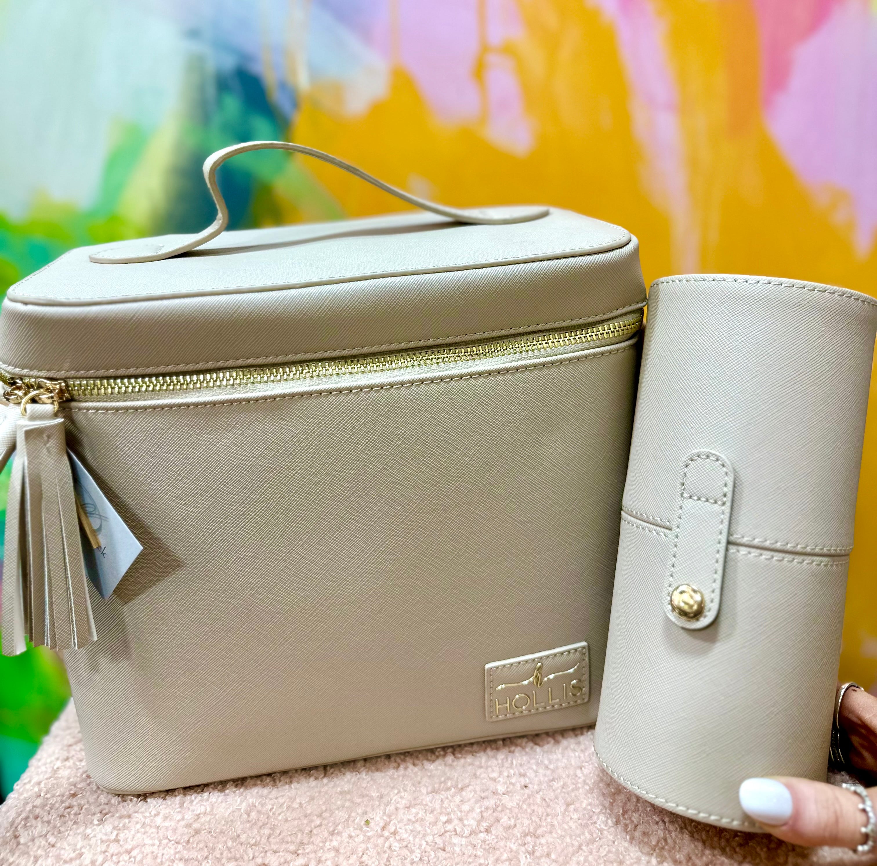 Beige makeup bag and brush case