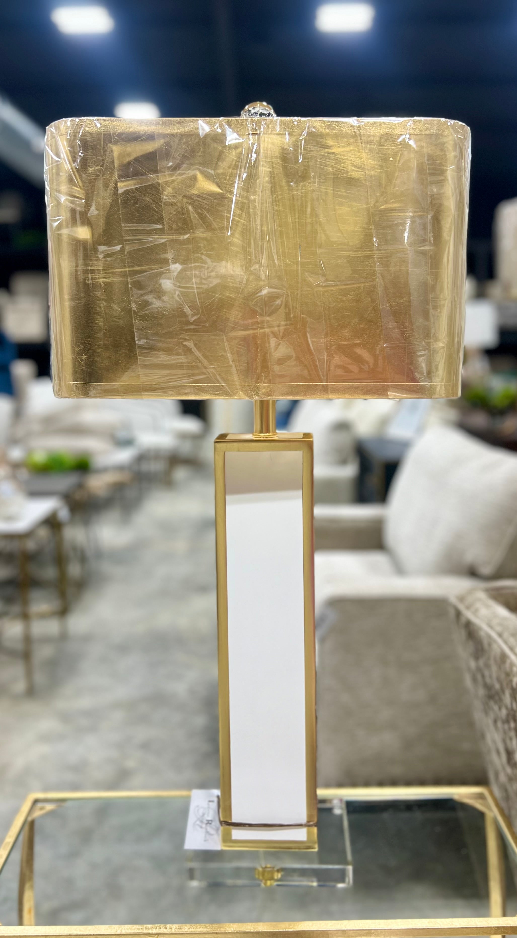 Gold and White Table Lamp with Gold Shade