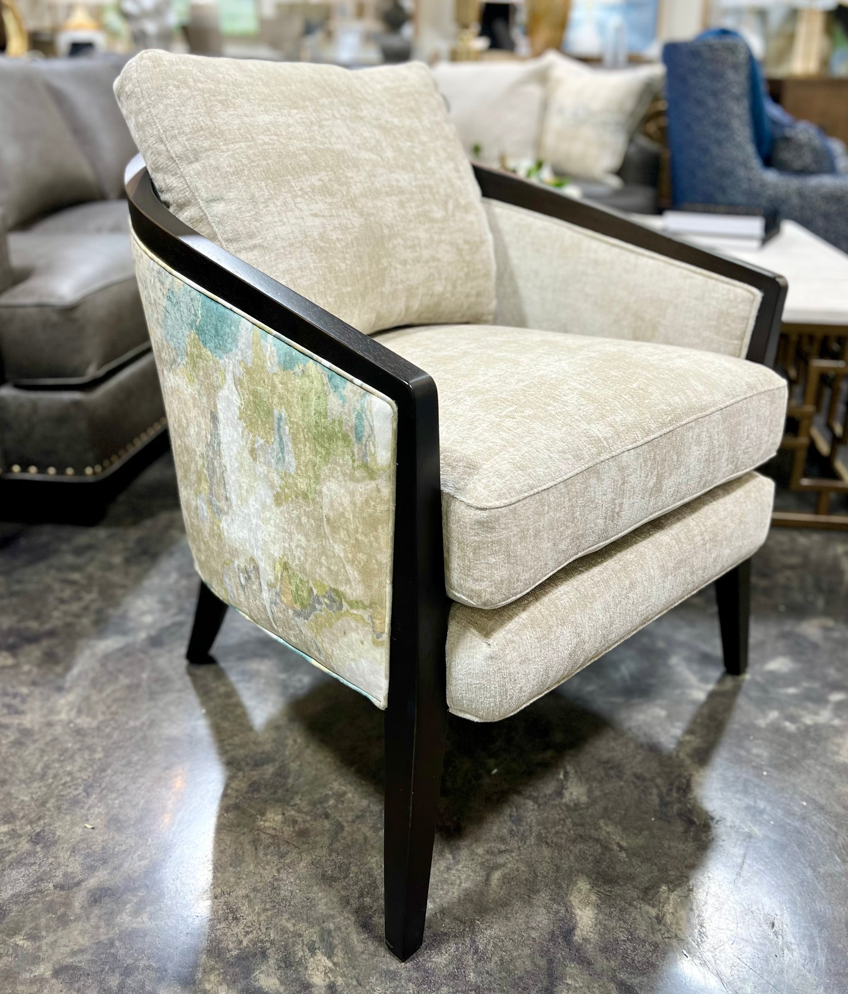 Craftmaster Wood Trim Arm Chair with Blue and Green Watercolor