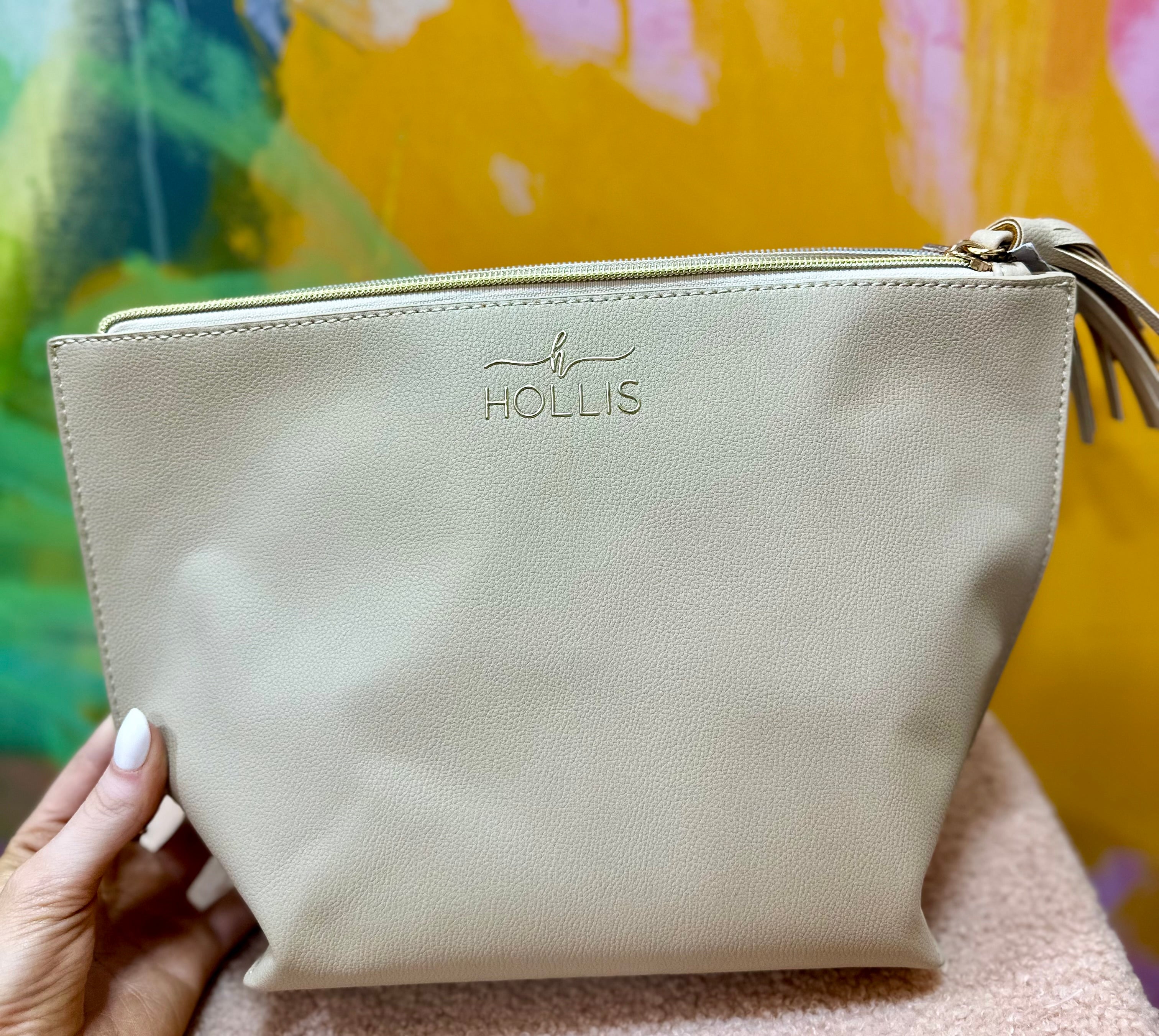 Beige essential makeup bag