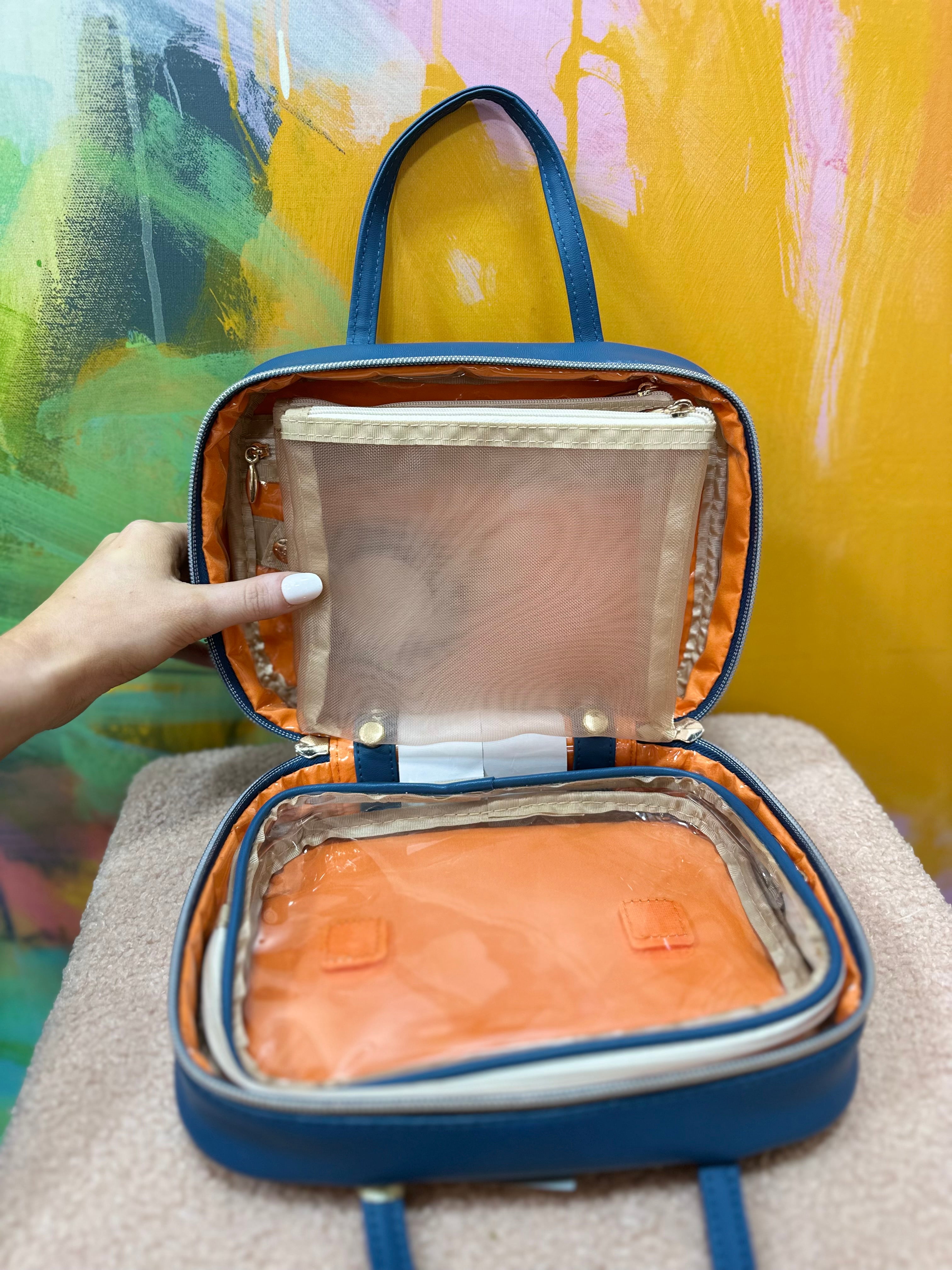 Blue Leather Travel Bag
