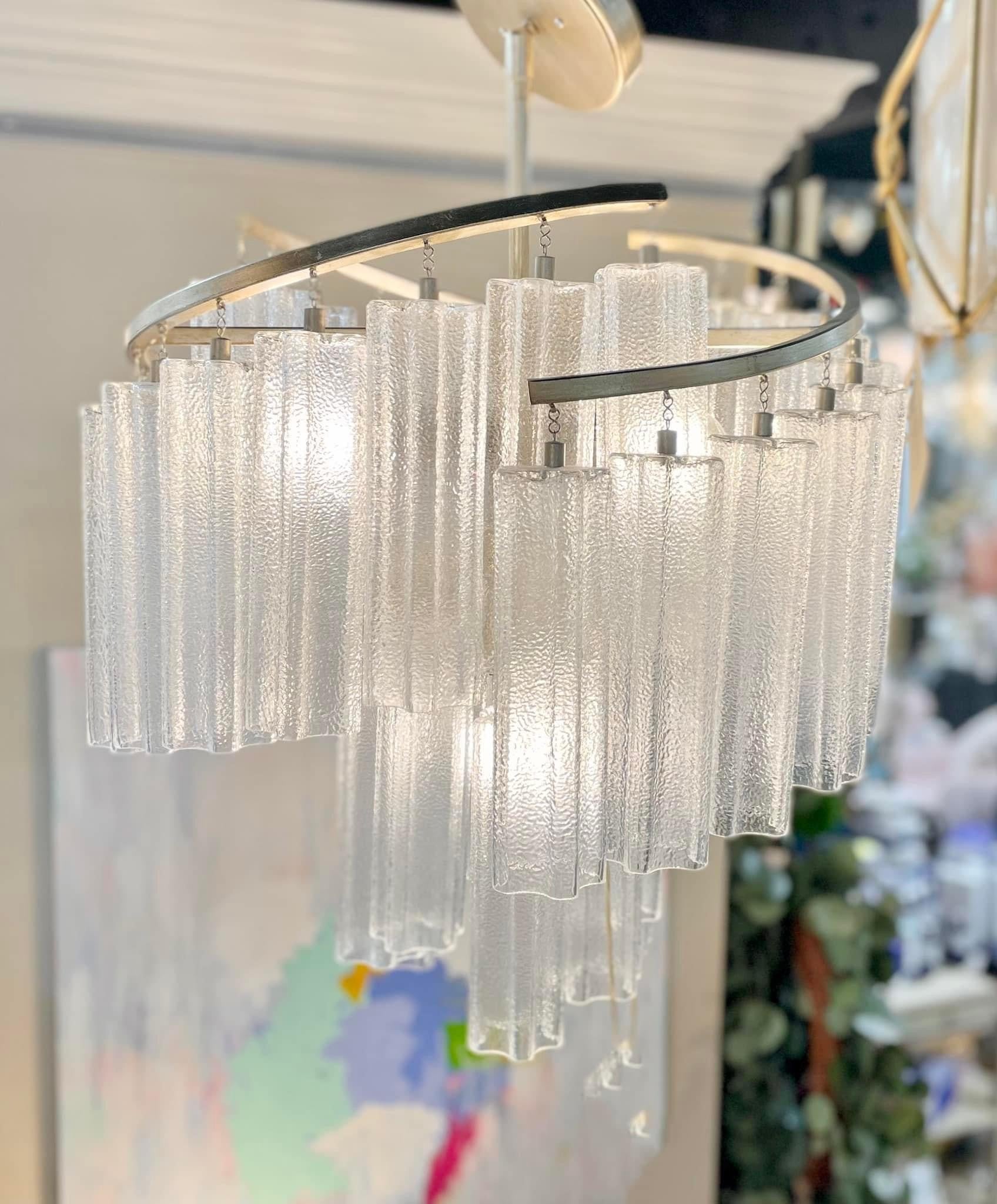 Waterfall Glass and Silver Pendant Light